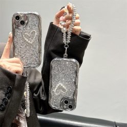 輕奢高級感電鍍滴膠閃粉珍珠手鏈iPhone手機殼(含手鏈)