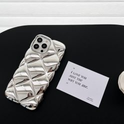 ins高級感電鍍銀色菱格iPhone手機殼