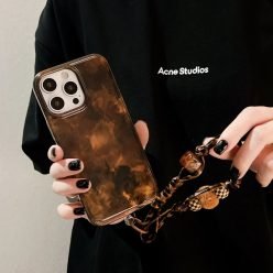 小眾ins棕色暈染掛繩防摔iPhone手機殼 (含掛繩)