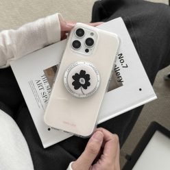 小眾ins奶白色潑墨磁吸支架防摔iPhone手機殼 (含支架)