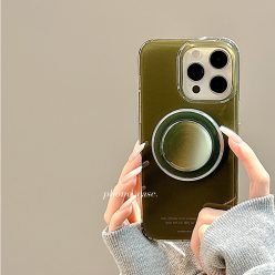 韓系ins簡約綠色漸變磁吸支架防摔iPhone手機殼(含支架)