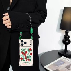 時尚手繪蕃茄掛繩防摔 iPhone 手機殼 (含掛繩）