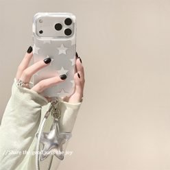 ins風小眾高級感銀白星星掛繩防摔iPhone手機殼 (含掛繩)