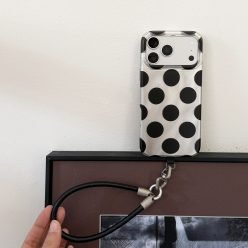 小眾ins風銀色黑波點掛繩防摔iPhone手機殼(含掛繩）