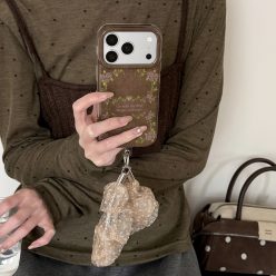 復古田園花朵掛繩防摔iPhone手機殼(含掛繩）