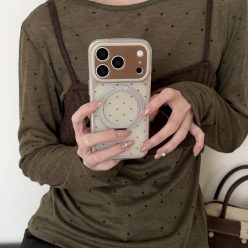 簡約撞色波點360度旋轉支架防摔iPhone手機殼(含支架）