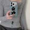 ins甜酷簡約黑色花朵掛鏈防摔iPhone手機殼