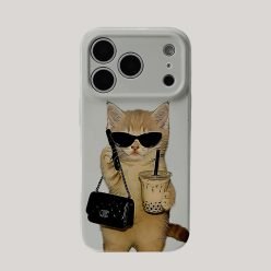 個性奢華墨鏡橘貓奶茶防摔 iPhone 手機殼
